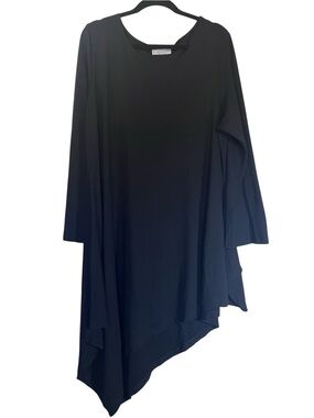 Bryn Walker Black Asymmetrical Tunic Dress XL Lagenlook Made USA